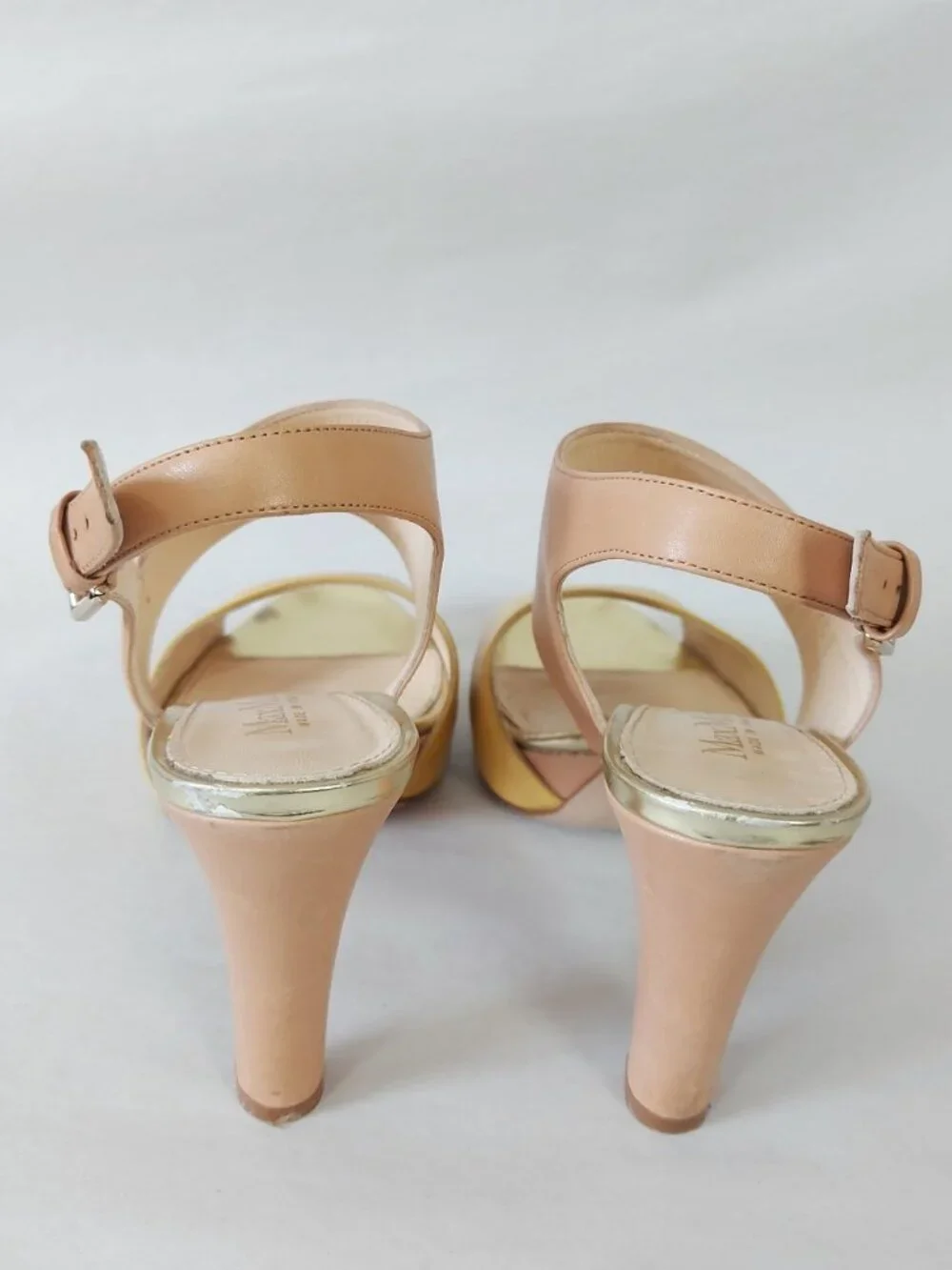 MaxMara T-strap Peep-toe Platform Heel Two Tone Buckle Slingback Sandals 38 EU